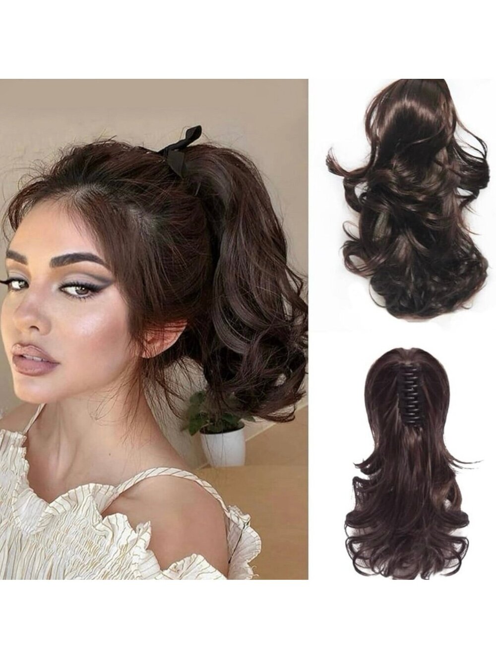 New - Short Claw Clip Ponytail Extension - 12 inch - Mixed Browns